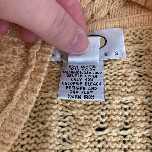 Talbots Sweater Womens Sz P Petite Yellow Cotton Cable Knit V Neck Collared - Picture 6 of 9